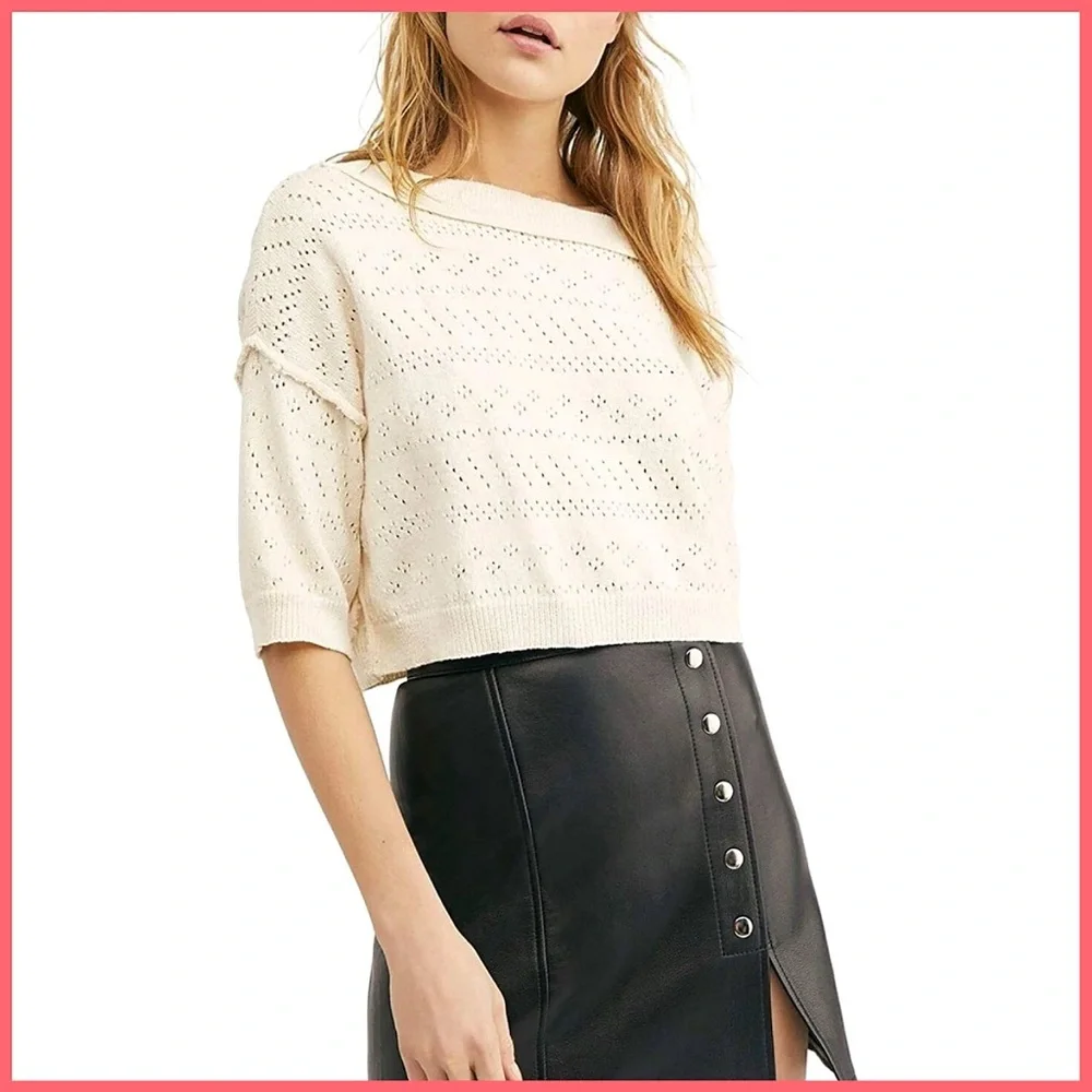 Free People Off White Crop Top Sweater